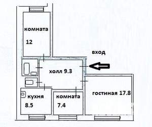 3-к квартира, вторичка, 60м2, 1/9 этаж
