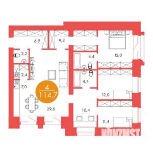 4-к квартира, строящийся дом, 115м2, 10/17 этаж