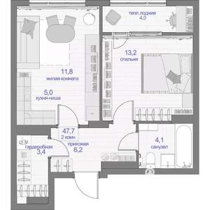 2-к квартира, вторичка, 48м2, 3/24 этаж