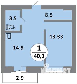 1-к квартира, строящийся дом, 40м2, 9/14 этаж