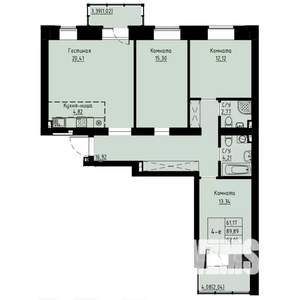 4-к квартира, вторичка, 89м2, 5/8 этаж