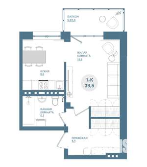 1-к квартира, строящийся дом, 40м2, 2/19 этаж