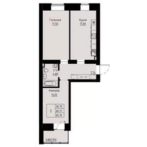 2-к квартира, строящийся дом, 62м2, 8/8 этаж