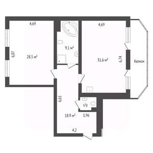 2-к квартира, вторичка, 73м2, 5/16 этаж