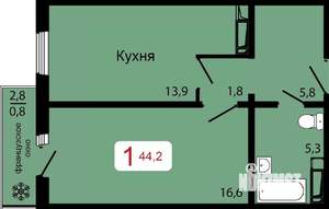 1-к квартира, строящийся дом, 44м2, 11/17 этаж