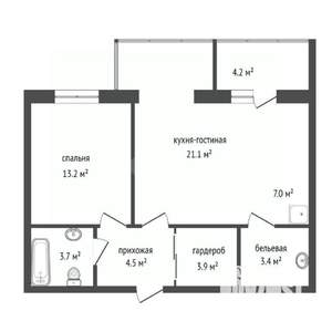 1-к квартира, вторичка, 57м2, 3/15 этаж