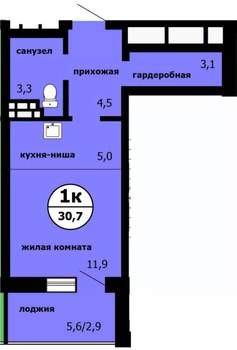 Студия квартира, вторичка, 31м2, 9/9 этаж