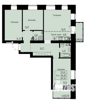 4-к квартира, строящийся дом, 88м2, 7/8 этаж