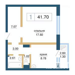 1-к квартира, строящийся дом, 42м2, 5/17 этаж
