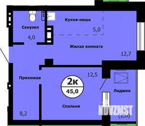 2-к квартира, строящийся дом, 46м2, 17/26 этаж