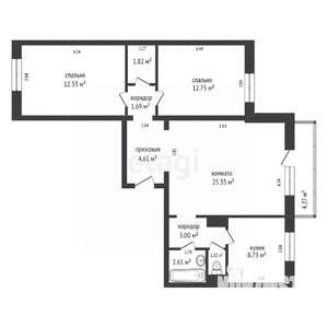 3-к квартира, вторичка, 74м2, 14/16 этаж