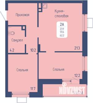 2-к квартира, строящийся дом, 62м2, 6/12 этаж