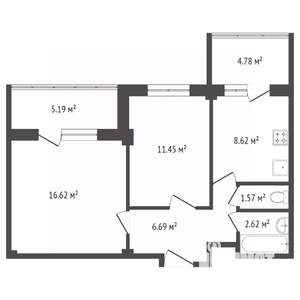 2-к квартира, вторичка, 55м2, 6/17 этаж