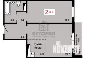 2-к квартира, сданный дом, 56м2, 3/17 этаж