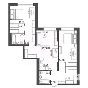 3-к квартира, строящийся дом, 75м2, 5/17 этаж