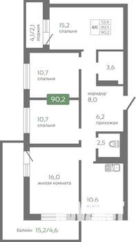 4-к квартира, вторичка, 90м2, 15/16 этаж