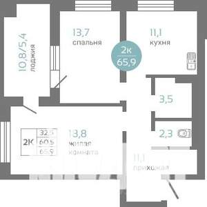 2-к квартира, строящийся дом, 66м2, 2/19 этаж