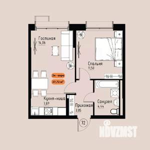 2-к квартира, вторичка, 38м2, 14/17 этаж