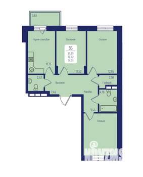 3-к квартира, вторичка, 73м2, 2/10 этаж