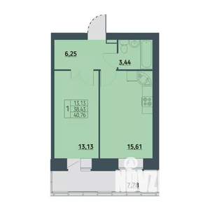 1-к квартира, строящийся дом, 41м2, 5/9 этаж