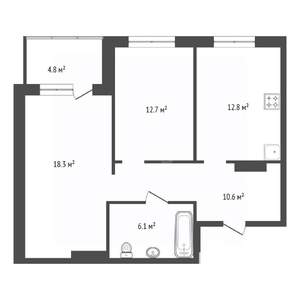 2-к квартира, вторичка, 63м2, 14/19 этаж