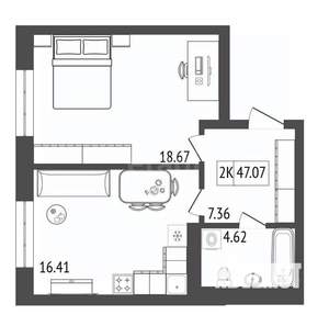 2-к квартира, вторичка, 47м2, 9/17 этаж