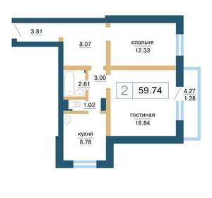 2-к квартира, вторичка, 60м2, 9/17 этаж