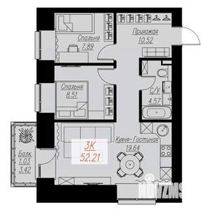 3-к квартира, вторичка, 52м2, 11/17 этаж