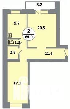 2-к квартира, строящийся дом, 64м2, 3/14 этаж