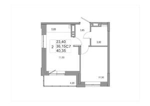 2-к квартира, строящийся дом, 40м2, 16/17 этаж