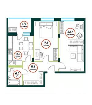 2-к квартира, сданный дом, 72м2, 1/8 этаж
