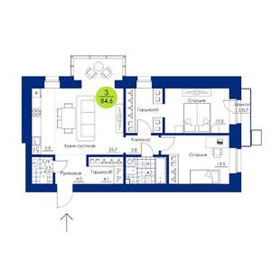 3-к квартира, строящийся дом, 85м2, 6/17 этаж