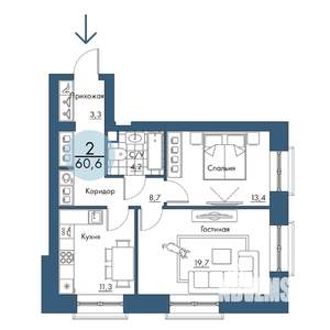2-к квартира, строящийся дом, 61м2, 2/17 этаж