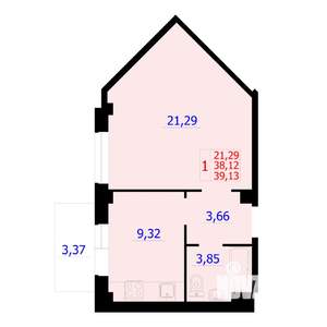 1-к квартира, вторичка, 39м2, 6/9 этаж