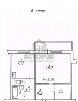 1-к квартира, вторичка, 40м2, 6/10 этаж