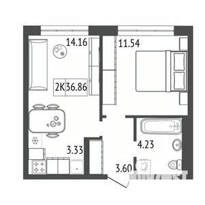 2-к квартира, вторичка, 37м2, 8/17 этаж