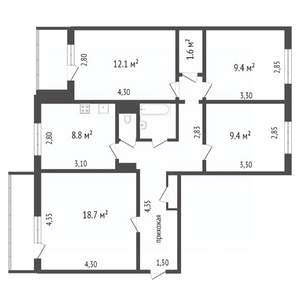 4-к квартира, вторичка, 84м2, 3/9 этаж
