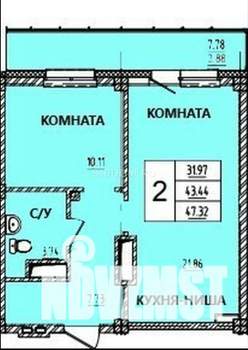 2-к квартира, строящийся дом, 47м2, 10/15 этаж
