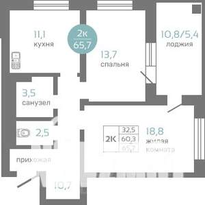 2-к квартира, строящийся дом, 66м2, 3/19 этаж
