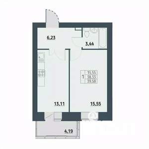 1-к квартира, строящийся дом, 40м2, 2/9 этаж