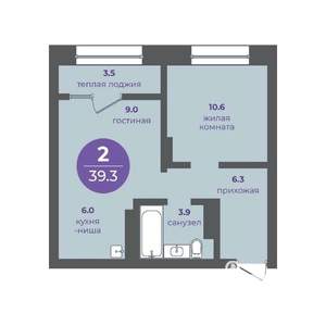 2-к квартира, вторичка, 39м2, 9/16 этаж
