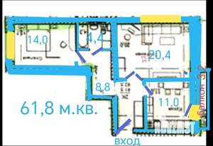 2-к квартира, вторичка, 62м2, 7/7 этаж