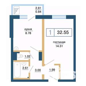 1-к квартира, вторичка, 33м2, 15/17 этаж