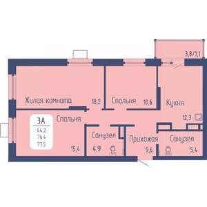 3-к квартира, вторичка, 78м2, 8/15 этаж