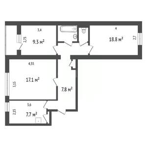 3-к квартира, вторичка, 60м2, 2/9 этаж