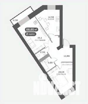 2-к квартира, вторичка, 69м2, 15/15 этаж