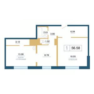 1-к квартира, вторичка, 57м2, 1/17 этаж