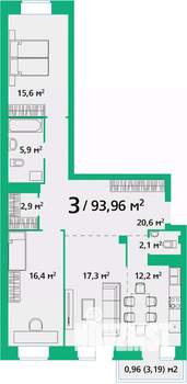3-к квартира, вторичка, 94м2, 3/9 этаж