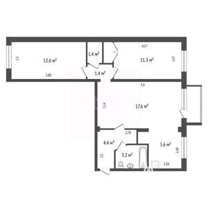 3-к квартира, вторичка, 59м2, 3/5 этаж