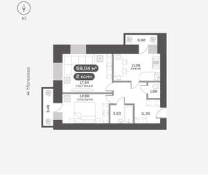 2-к квартира, вторичка, 58м2, 15/16 этаж